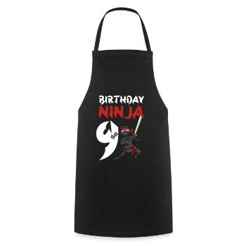 Birthday Party 9 Years Old Japanese Ninja Birthday - Cooking Apron - black - Front - AI Model Male 185 dark (185cm)