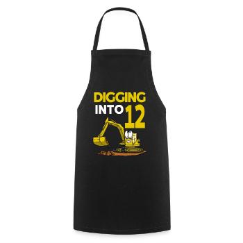 Excavator Driver Digging Into 12 Birthday - Cooking Apron - black - Front - AI Model Male 185 dark (185cm)