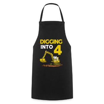 Excavator Driver Digging Into 4 Birthday Excavator - Cooking Apron - black - Front - AI Model Male 185 dark (185cm)