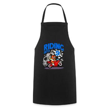 Motorcyclist Riding Into 9 Boy Motorcycle Birthday - Cooking Apron - black - Front - AI Model Male 185 dark (185cm)