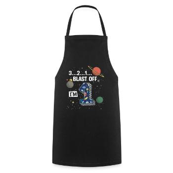 Blast Off J’ai 1 an, 1er anniversaire - Tablier de cuisine - noir - Devant - AI Model Male 185 dark (185cm)