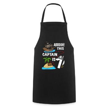 Arrggh! Ce capitaine a 7 ans d’anniversaire de pirate - Tablier de cuisine - noir - Devant - AI Model Male 185 dark (185cm)