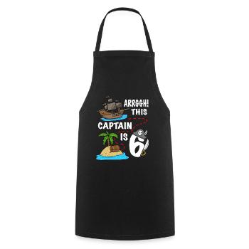 Arrggh! Ce capitaine a 6 ans d’anniversaire de pirate - Tablier de cuisine - noir - Devant - AI Model Male 185 dark (185cm)