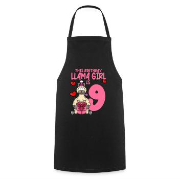 Llama Birthday 9th Birthday Party Alpaca Girl - Cooking Apron - black - Front - AI Model Male 185 dark (185cm)