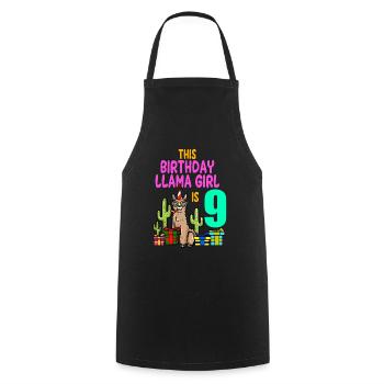Llama Girl 9th Birthday Party Alpaca - Cooking Apron - black - Front - AI Model Male 185 dark (185cm)