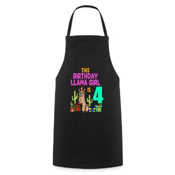 Llama Girl 4th Birthday Party Alpaca - Cooking Apron - black - Front - AI Model Male 185 dark (185cm)