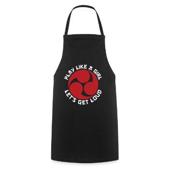 TAIKO MITSUDOMOE RED GRAPHIC Illustration - Cooking Apron - black - Front - AI Model Male 185 dark (185cm)