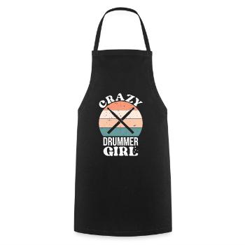 Crazy Drummer Girl - Schlagzeug Drums - Kochschürze - Schwarz - Vorne - AI Model Male 185 dark (185cm)