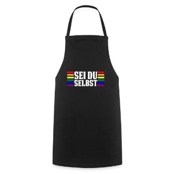 Lesbisch Schwul Regenbogen LGBTQ Gay Pride CSD - Kochschürze - Schwarz - Vorne - AI Model Male 185 dark (185cm)