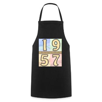 BIRTHDAY YEAR 1957 - Cooking Apron - black - Front - AI Model Male 185 dark (185cm)