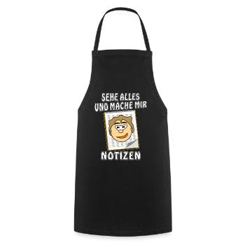 GESICHT NOTIZBLOCK SEHE ALLES MACHE MIR NOTIZE - Kochschürze - Schwarz - Vorne - AI Model Male 185 dark (185cm)