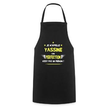 Yassine cadeau humour et drôle - Tablier de cuisine - noir - Devant - AI Model Male 185 dark (185cm)