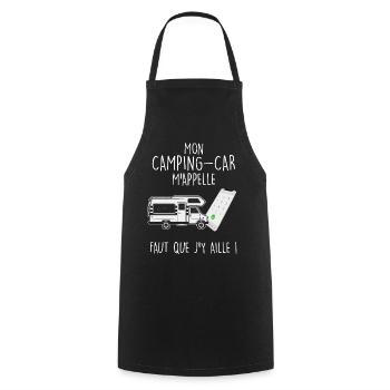 Homme camping-car. humour appel de camping-car - Tablier de cuisine - noir - Devant - AI Model Male 185 dark (185cm)