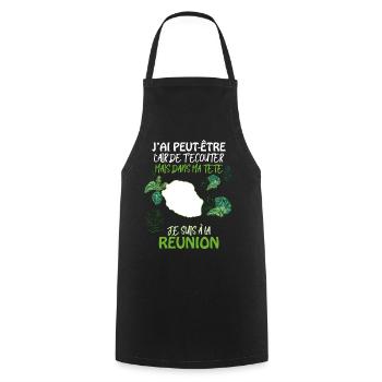 Message La Réunion Humour Patrie - Tablier de cuisine - noir - Devant - AI Model Male 185 dark (185cm)