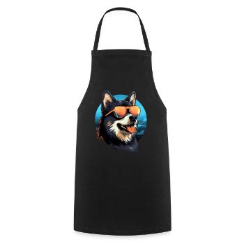 Retro Wave Akita Dog Shirt - Cooking Apron - black - Front - AI Model Male 185 dark (185cm)