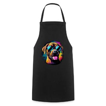 Retro Wave Boxer Dog Shirt - Cooking Apron - black - Front - AI Model Male 185 dark (185cm)