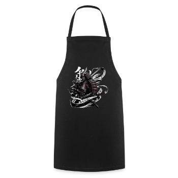 Japanese Samurai Warrior Ukiyo e Design - Cooking Apron - black - Front - AI Model Male 185 dark (185cm)