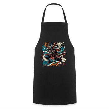 Japanese Samurai Warrior Ukiyo e - Cooking Apron - black - Front - AI Model Male 185 dark (185cm)