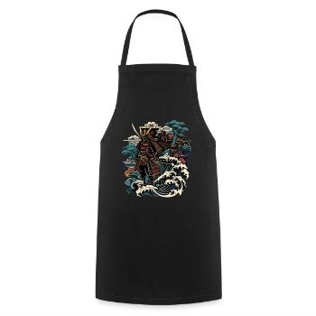 Ukiyo e Japanese Samurai Warrior Shirt - Cooking Apron - black - Front - AI Model Male 185 dark (185cm)