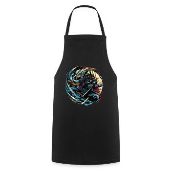 Japanese Samurai Warrior Shirt - Cooking Apron - black - Front - AI Model Male 185 dark (185cm)