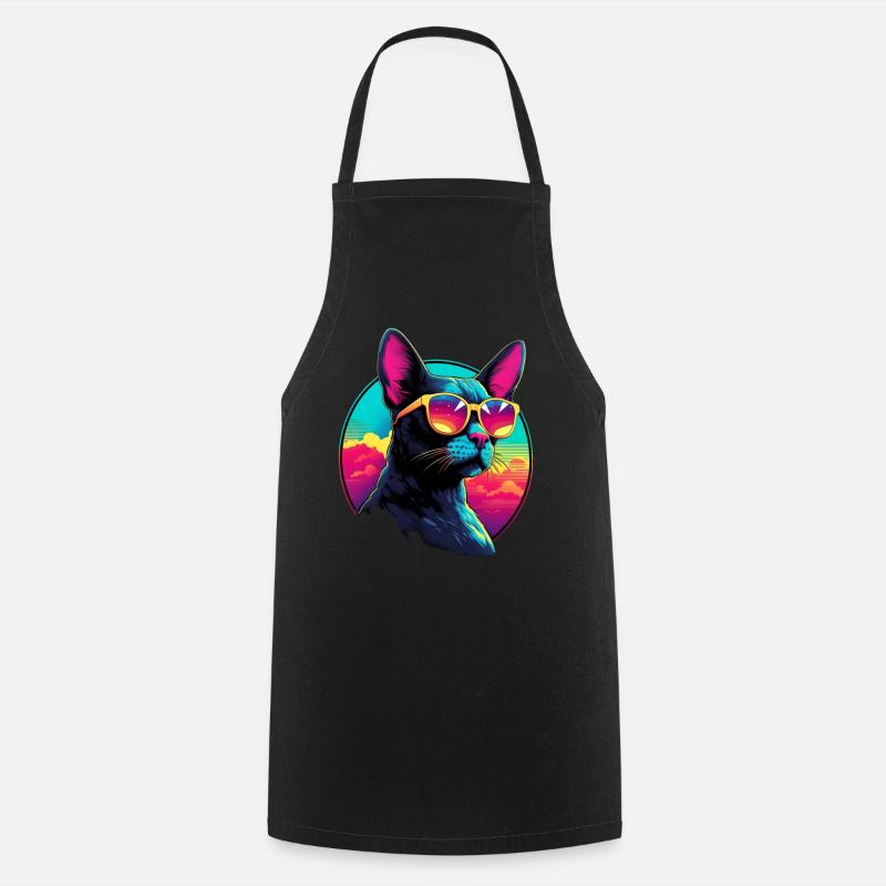 Retro Wave Cornish Rex Cat Shirt - Kochschürze - Schwarz
