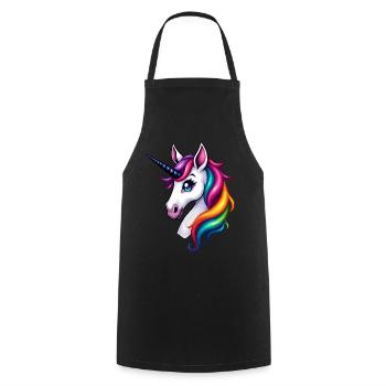 Regenbogenhaar Einhorn Kopf – Bunte Fantasie - Kochschürze - Schwarz - Vorne - AI Model Male 185 dark (185cm)