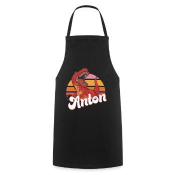 ANTON - Beau prénom de garçon avec T-REX Dino - Tablier de cuisine - noir - Devant - AI Model Male 185 dark (185cm)
