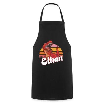 ETHAN - Beau prénom de garçon avec T-REX Dino - Tablier de cuisine - noir - Devant - AI Model Male 185 dark (185cm)