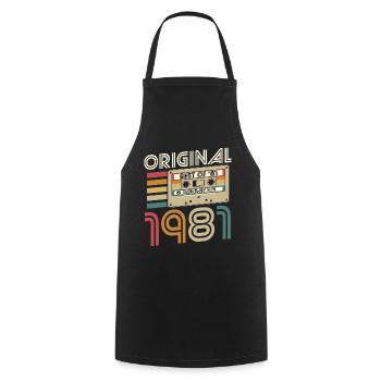 Née en 1981 cassette 40 anniversaire rétro - Tablier de cuisine - noir - Devant - AI Model Male 185 dark (185cm)