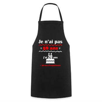 pas 58 ans : cadeau d'anniversaire 58 ans. - Tablier de cuisine - noir - Devant - AI Model Male 185 dark (185cm)