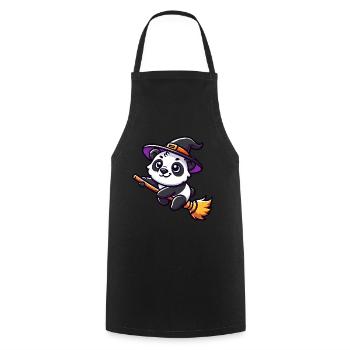 Halloween Panda Hexe Hexenbesen Süß Comic - Kochschürze - Schwarz - Vorne - AI Model Male 185 dark (185cm)