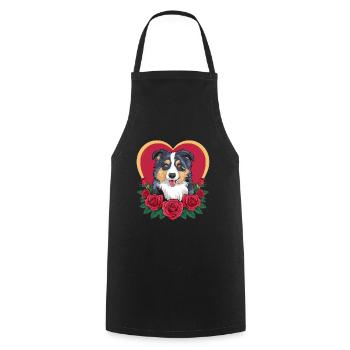 Cartoon Australian Shepherd Dog with Roses - Cooking Apron - black - Front - AI Model Male 185 dark (185cm)