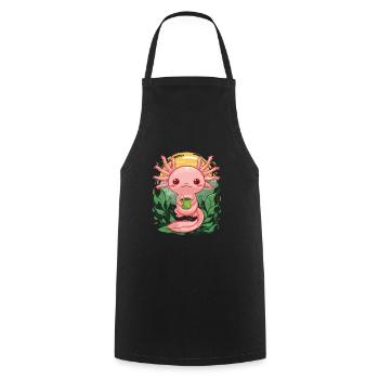 Kawaii Axolotl aime le thé vert - Tablier de cuisine - noir - Devant - AI Model Male 185 dark (185cm)