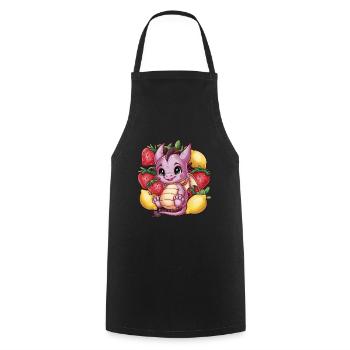 Cartoon Kawaii Dragon with Lemons and Strawberries - Cooking Apron - black - Front - AI Model Male 185 dark (185cm)