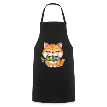 Niedliche Katze mit Fisch für Katzenbesitzer - Kochschürze - Schwarz - Vorne - AI Model Male 185 dark (185cm)