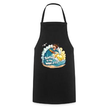 Le surf est ma vague de vie – Surfer & Ocean - Tablier de cuisine - noir - Devant - AI Model Male 185 dark (185cm)