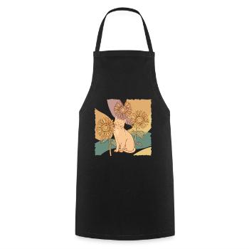 Sunflower Cat - Floral Line Art - Cooking Apron - black - Front - AI Model Male 185 dark (185cm)