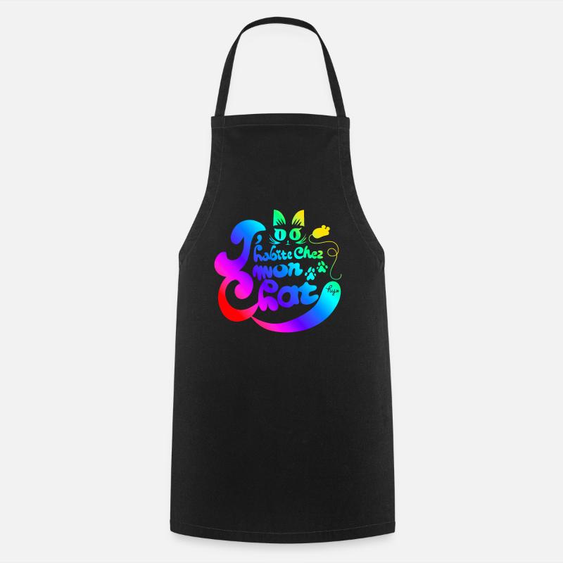 J'habite chez mon chat rainbow - Tablier de cuisine - noir