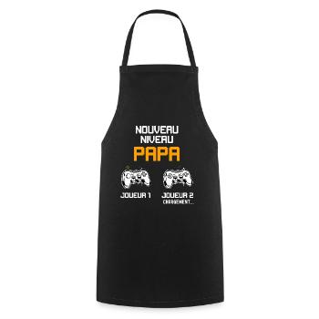 Nouveau niveau Papa annonce naissance - Tablier de cuisine - noir - Devant - AI Model Male 185 dark (185cm)