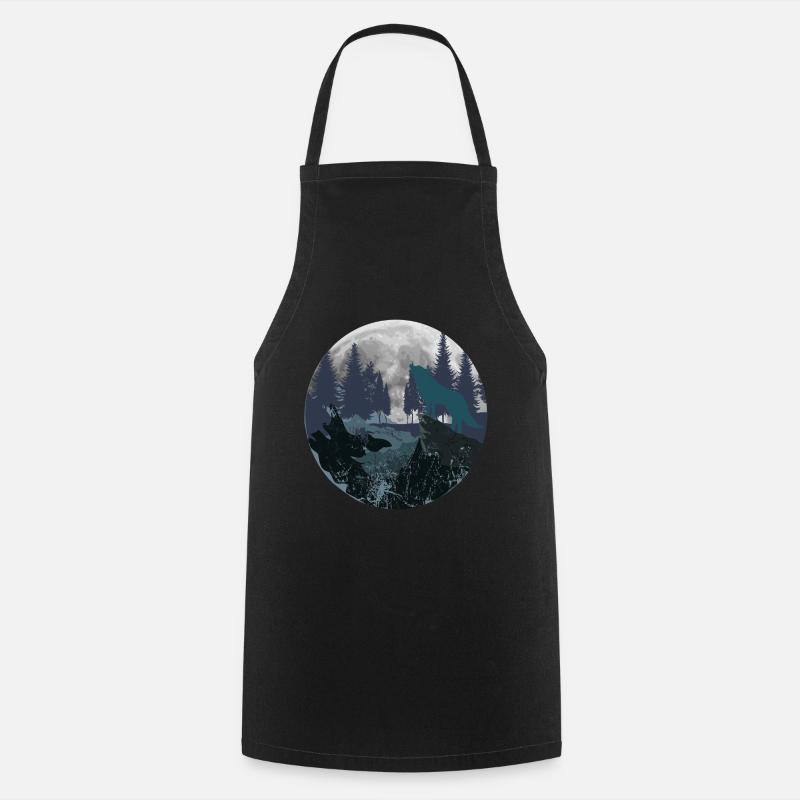 Mountain Wolf Moon - Cooking Apron - black