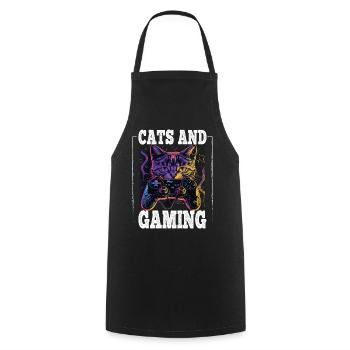 Cats and Gaming Cat Kitten Controller Gaming - Cooking Apron - black - Front - AI Model Male 185 dark (185cm)