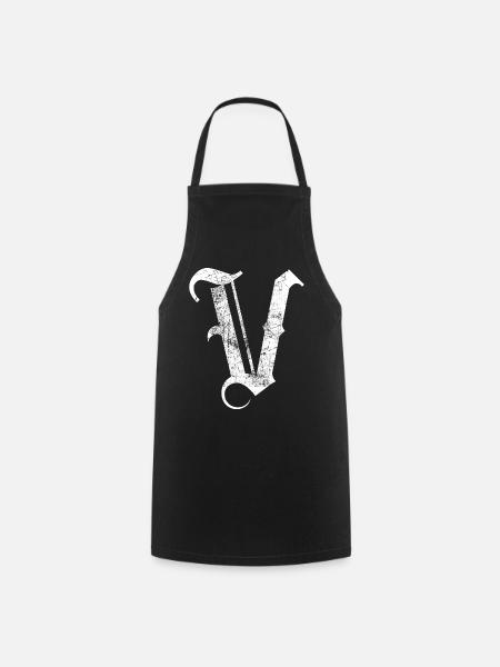 Tshirt alphabet initial V - Cooking Apron - black