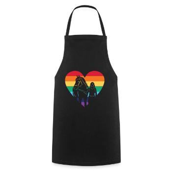Herz Regenbogen Flage mit Pferd / Gay, Lesbisch - Kochschürze - Schwarz - Vorne - AI Model Male 185 dark (185cm)