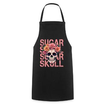 Tête de mort mexicaine sugar skull dia de Muertos - Tablier de cuisine - noir - Devant - AI Model Male 185 dark (185cm)