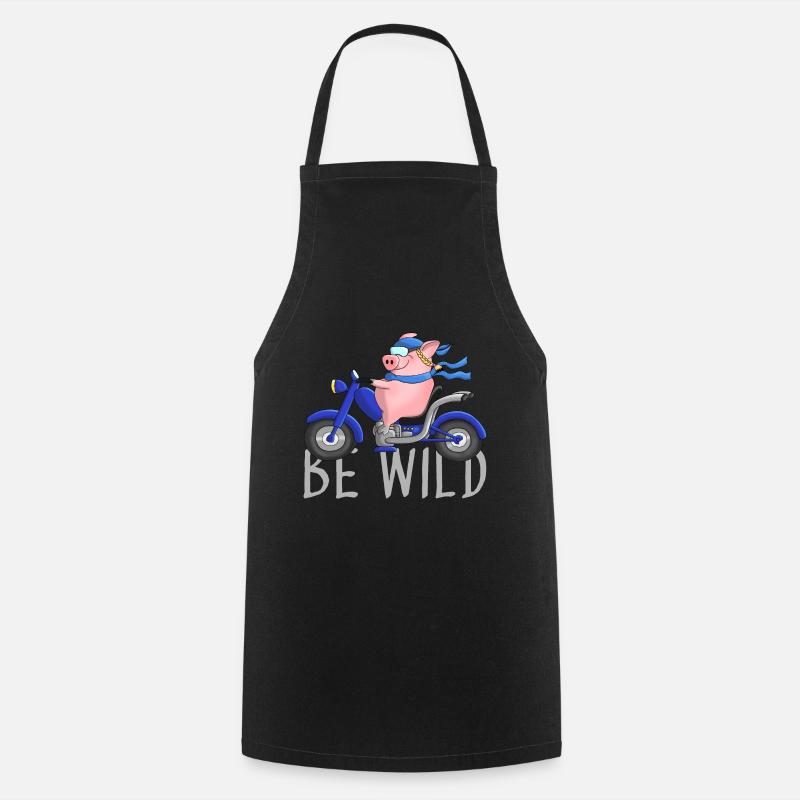 Funny pig on chopper cartoon - Cooking Apron - black