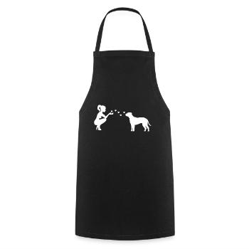 Bullmastiff mit Frau - Kochschürze - Schwarz - Vorne - AI Model Male 185 dark (185cm)