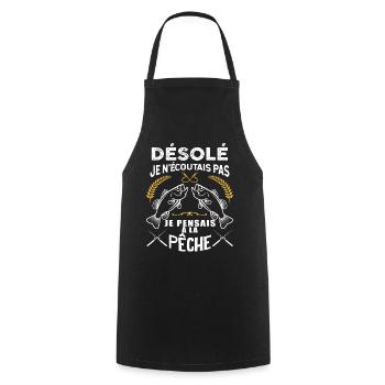 Pêcheur Citation humour Pour Papa - Tablier de cuisine - noir - Devant - AI Model Male 185 dark (185cm)
