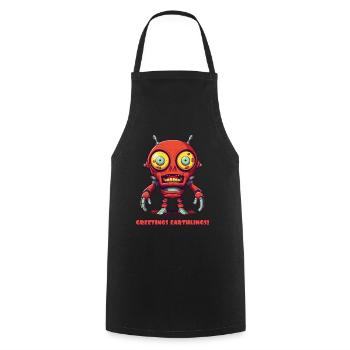 Greetings Earthlings – Alien Robots - Cooking Apron - black - Front - AI Model Male 185 dark (185cm)
