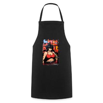 Dessin animé Manga Anime Street Art Fille - Tablier de cuisine - noir - Devant - AI Model Male 185 dark (185cm)