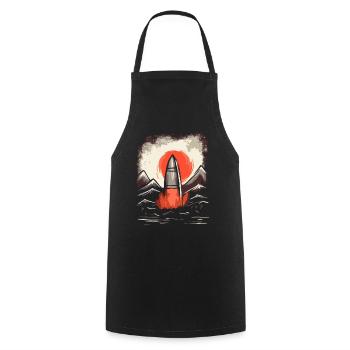 Japanese Red Sun: Launch of a rocket - Cooking Apron - black - Front - AI Model Male 185 dark (185cm)